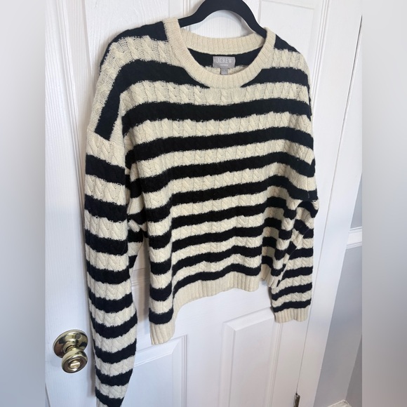J.Crew Perfect Cashmere Cable-Knit Crewneck Sweater – Stripe | Size Large - Picture 3 of 10